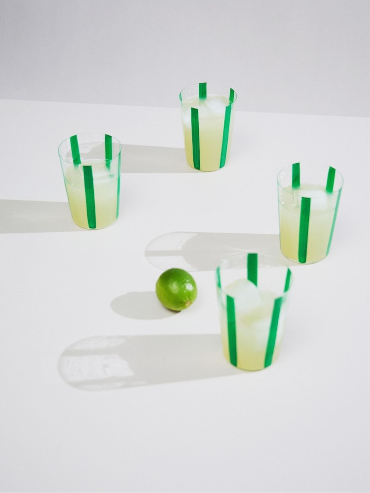 The Conran Shop Set of 4 Green Nova Stripe 500ml Tumblers - Image 1 of 5 The Conran Shop Set of 4 Green Nova Stripe 500ml Tumblers - Image 1 of 5