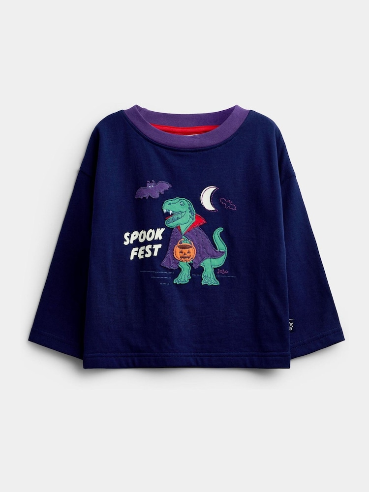 Jojo Maman Bébé Navy Blue Halloween Glow In The Dark Top - Image 1 of 4 Jojo Maman Bébé Navy Blue Halloween Glow In The Dark Top - Image 1 of 4
