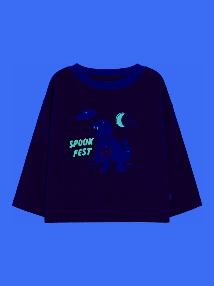 Jojo Maman Bébé Navy Blue Halloween Glow In The Dark Top - Image 2 of 4 Jojo Maman Bébé Navy Blue Halloween Glow In The Dark Top - Image 2 of 4