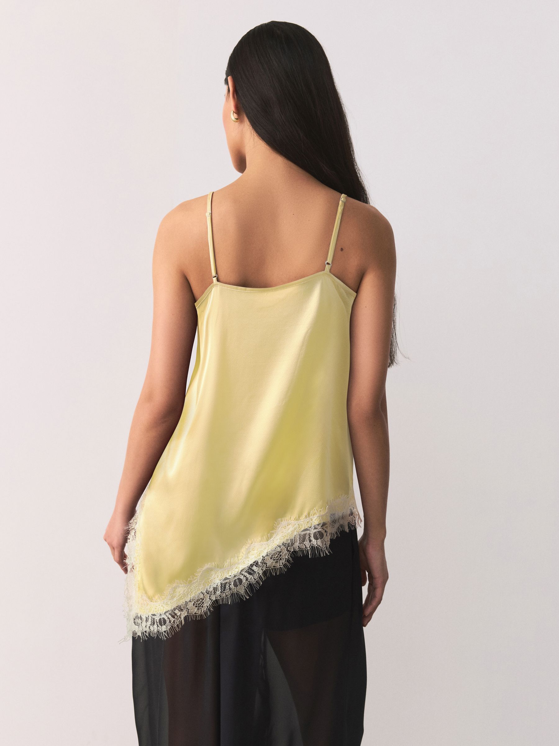 Buy Yellow Asymetric Satin Lace Trim Cami Top from Next USA