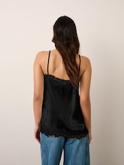 Black Side Split Satin Lace Trim Cami Top - Image 3 of 4