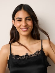 Black Side Split Satin Lace Trim Cami Top - Image 4 of 4