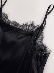 Black Side Split Satin Lace Trim Cami Top - Image 6 of 8