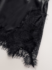 Black Side Split Satin Lace Trim Cami Top - Image 7 of 8