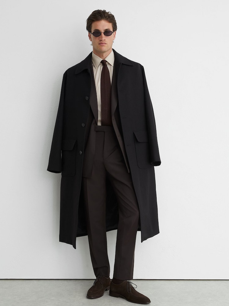 Reiss Chocolate Brown Dream Wool-Blend Side-Adjuster Suit Trousers Tailored-Fit - Image 1 of 7 Reiss Chocolate Brown Dream Wool-Blend Side-Adjuster Suit Trousers Tailored-Fit - Image 1 of 7