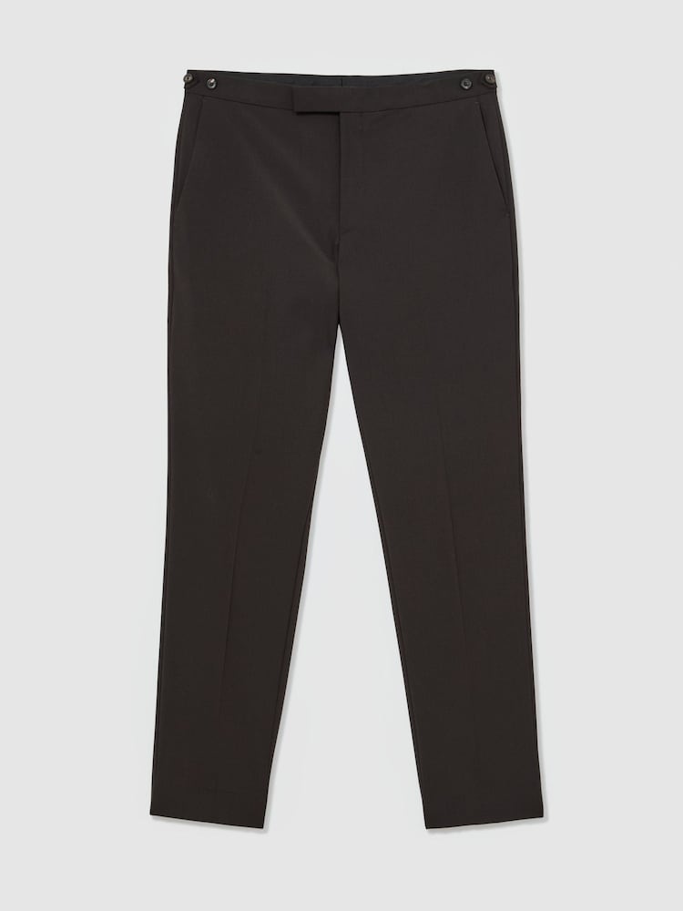 Reiss Chocolate Brown Dream Wool-Blend Side-Adjuster Suit Trousers Tailored-Fit - Image 2 of 7 Reiss Chocolate Brown Dream Wool-Blend Side-Adjuster Suit Trousers Tailored-Fit - Image 2 of 7