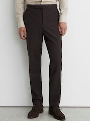 Reiss Chocolate Brown Dream Wool-Blend Side-Adjuster Suit Trousers Tailored-Fit - Image 3 of 7