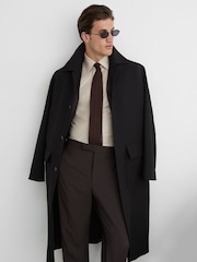 Reiss Chocolate Brown Dream Wool-Blend Side-Adjuster Suit Trousers Tailored-Fit - Image 4 of 7