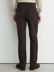 Reiss Chocolate Brown Dream Wool-Blend Side-Adjuster Suit Trousers Tailored-Fit - Image 5 of 7