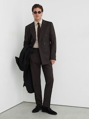 Reiss Chocolate Brown Dream Wool-Blend Side-Adjuster Suit Trousers Tailored-Fit - Image 6 of 7