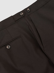 Reiss Chocolate Brown Dream Wool-Blend Side-Adjuster Suit Trousers Tailored-Fit - Image 7 of 7