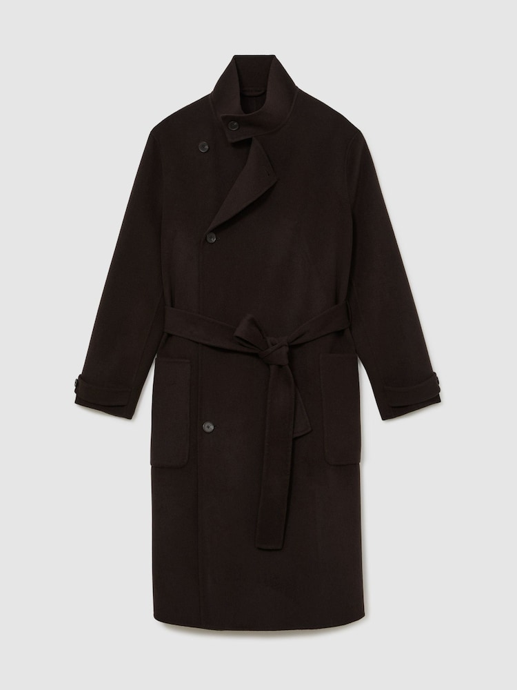 Reiss Dark Brown Selation Wool-Blend Blindseam Belted Overcoat - Image 2 of 7
