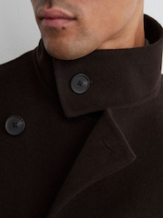 Reiss Dark Brown Selation Wool-Blend Blindseam Belted Overcoat - Image 3 of 7