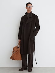 Reiss Dark Brown Selation Wool-Blend Blindseam Belted Overcoat - Image 4 of 7