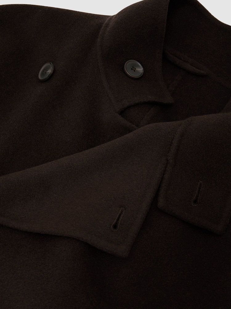 Reiss Dark Brown Selation Wool-Blend Blindseam Belted Overcoat - Image 7 of 7