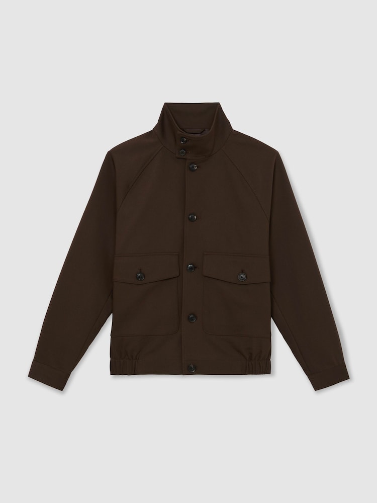 Reiss Taupe Brown Romano Cotton-Blend Harrington Jacket - Image 2 of 7 Reiss Taupe Brown Romano Cotton-Blend Harrington Jacket - Image 2 of 7