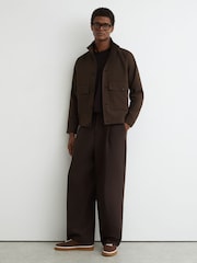 Reiss Taupe Brown Romano Cotton-Blend Harrington Jacket - Image 4 of 7