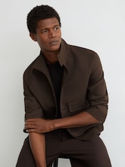 Reiss Taupe Brown Romano Cotton-Blend Harrington Jacket - Image 5 of 7