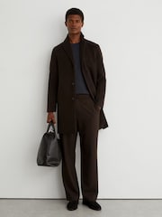 Reiss Dark Brown Knight Wool-Blend Single-Breasted Epsom Coat - Image 1 of 6