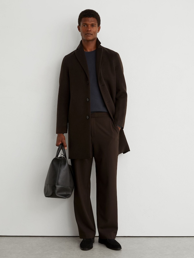 Reiss Dark Brown Knight Wool-Blend Single-Breasted Epsom Coat - Image 1 of 6 Reiss Dark Brown Knight Wool-Blend Single-Breasted Epsom Coat - Image 1 of 6
