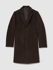 Reiss Dark Brown Knight Wool-Blend Single-Breasted Epsom Coat - Image 2 of 6