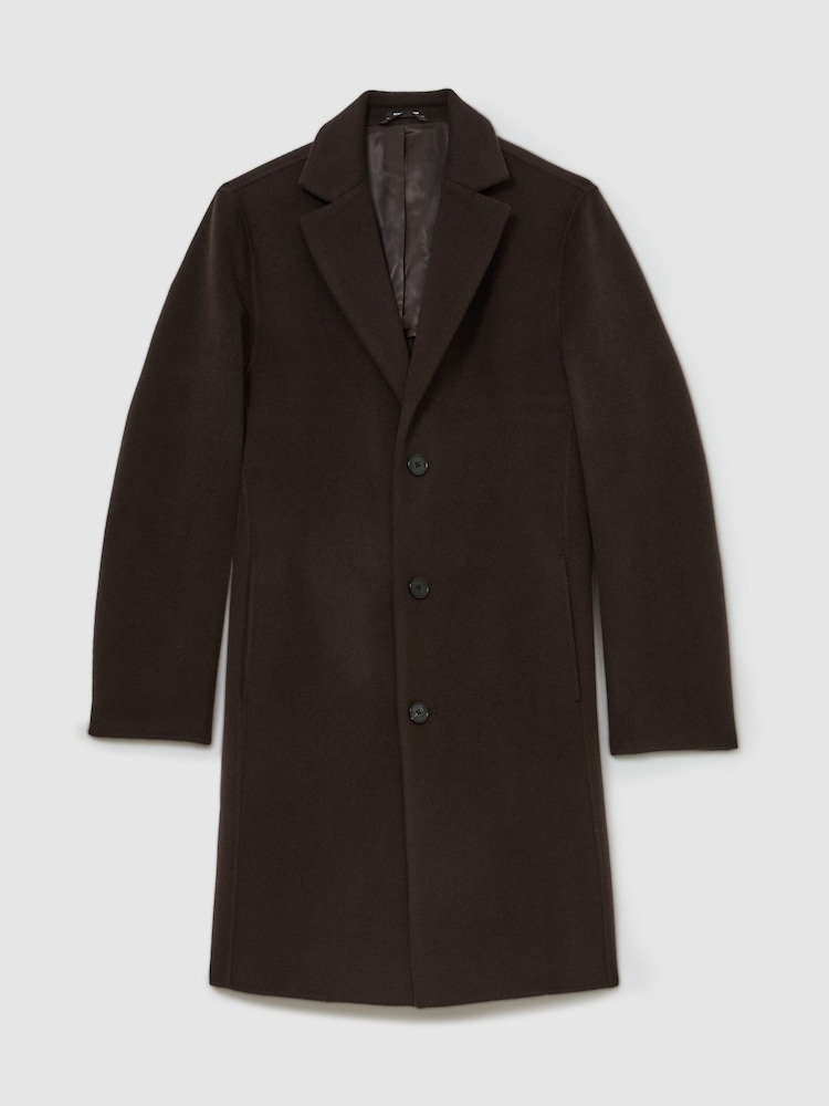 Reiss Dark Brown Knight Wool-Blend Single-Breasted Epsom Coat - Image 2 of 6 Reiss Dark Brown Knight Wool-Blend Single-Breasted Epsom Coat - Image 2 of 6