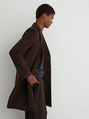 Reiss Dark Brown Knight Wool-Blend Single-Breasted Epsom Coat - Image 4 of 6