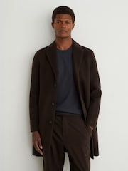 Reiss Dark Brown Knight Wool-Blend Single-Breasted Epsom Coat - Image 6 of 6