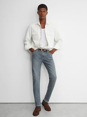 Reiss Washed Indigo Grey Cast Maddison Tapered Slim-Fit Jeans - Image 1 of 6