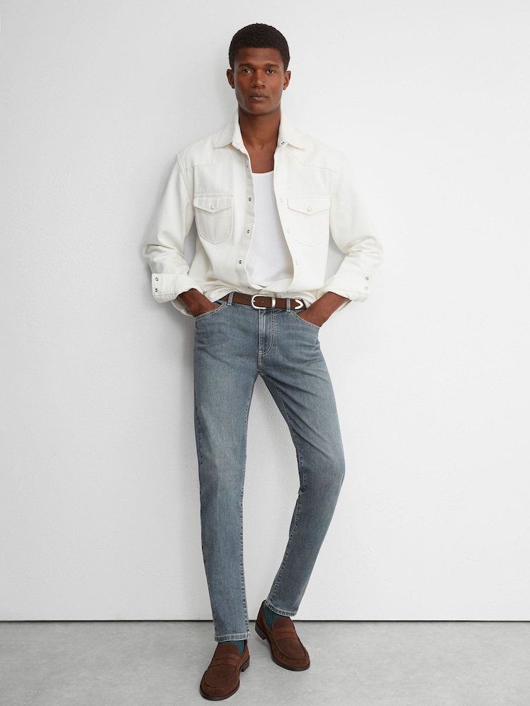 Reiss Washed Indigo Grey Cast Maddison Tapered Slim-Fit Jeans - Image 1 of 6