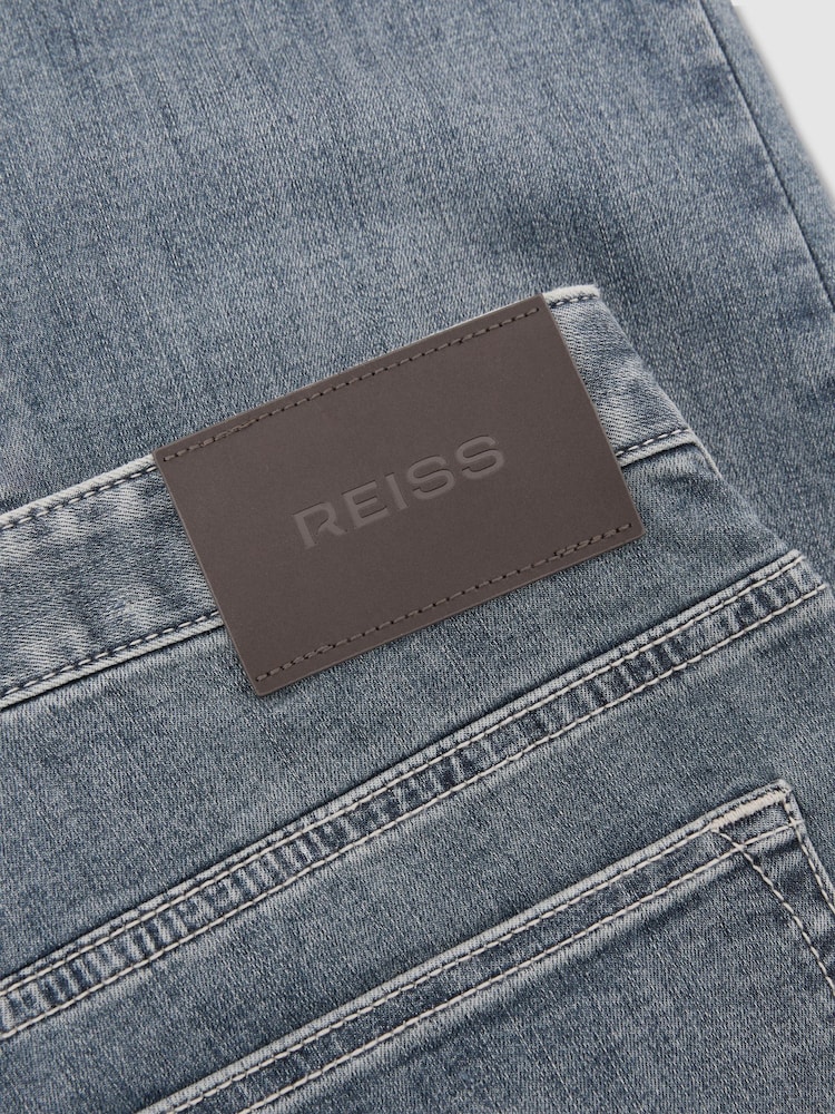 Reiss Washed Indigo Grey Cast Maddison Tapered Slim-Fit Jeans - Image 6 of 6