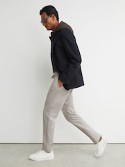 Reiss Grey Melange Trip R-Flex Four-Way Stretch Drawstring Trousers Tailored-Fit - Image 1 of 9