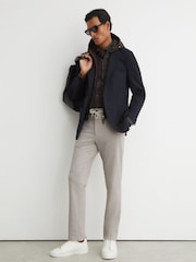 Reiss Grey Melange Trip R-Flex Four-Way Stretch Drawstring Trousers Tailored-Fit - Image 4 of 9