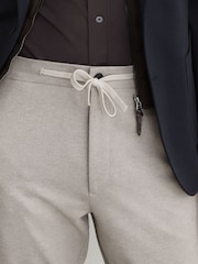 Reiss Grey Melange Trip R-Flex Four-Way Stretch Drawstring Trousers Tailored-Fit - Image 6 of 9