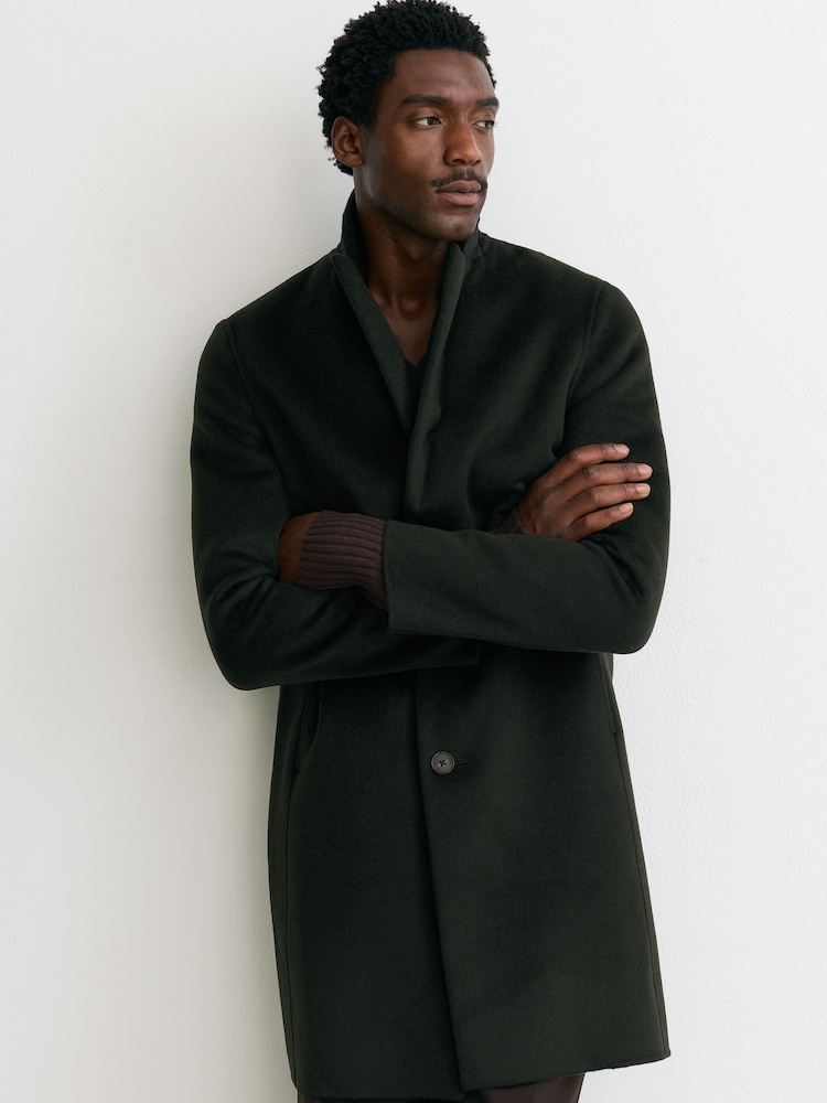 Reiss Green Knight Wool-Blend Single-Breasted Epsom Coat - Image 1 of 8 Reiss Green Knight Wool-Blend Single-Breasted Epsom Coat - Image 1 of 8