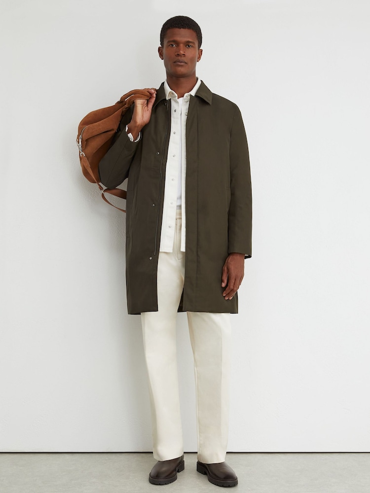 Reiss Olive Green Lawlen Technical Long Zip-Through Jacket - Image 1 of 7