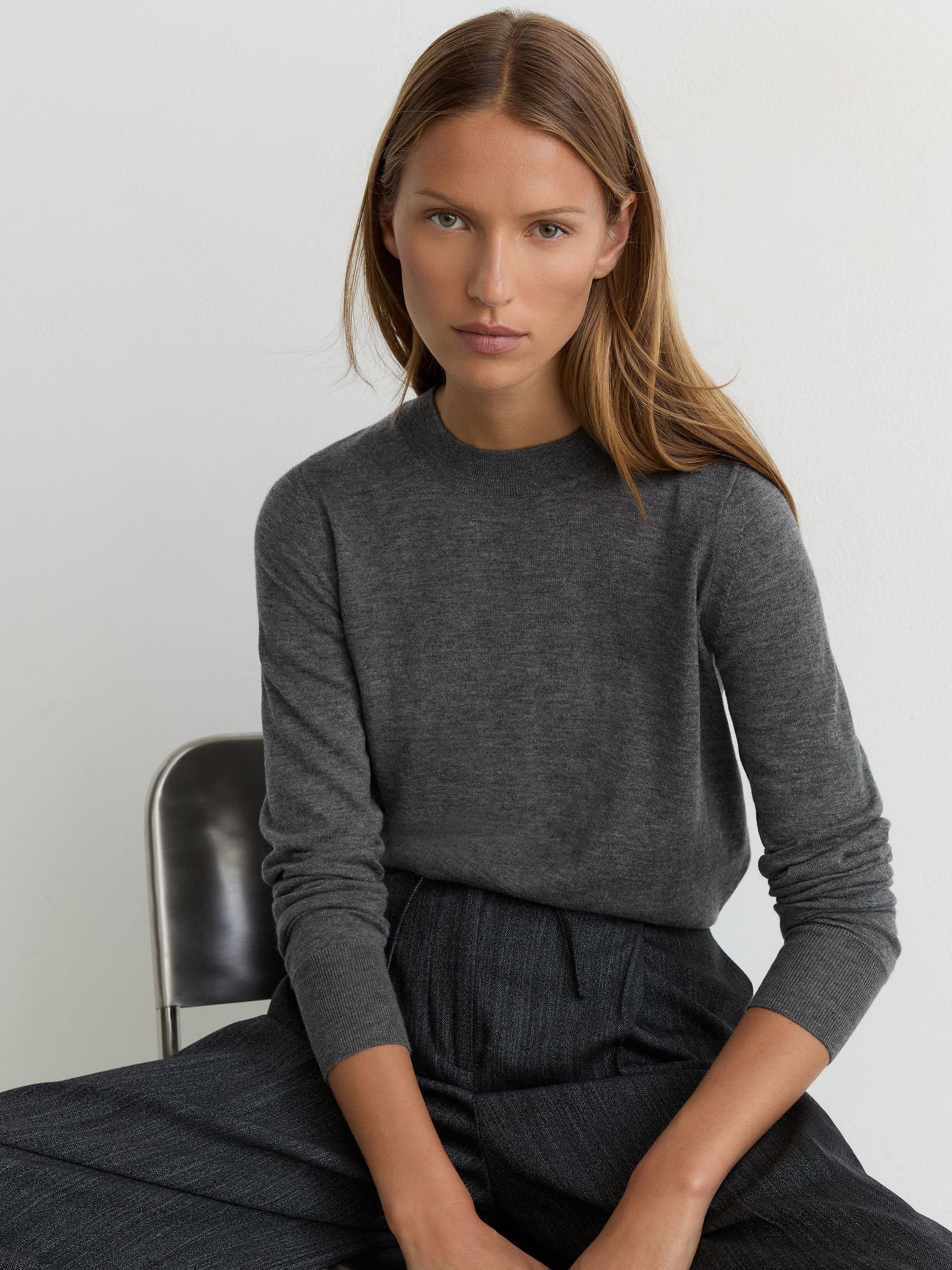 Reiss Charcoal Grey Merino Wool Crew-neck Jumper In Gray