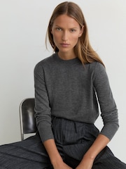 Reiss Charcoal Grey Sadie Merino Wool Crew-Neck Jumper - Image 1 of 7