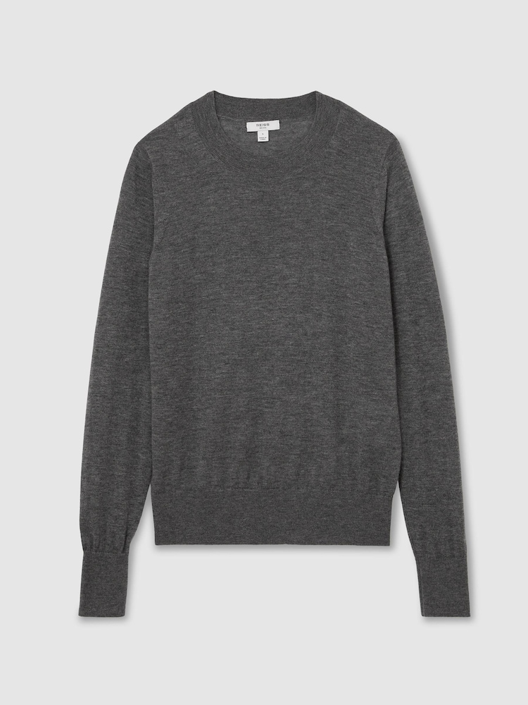 Reiss Charcoal Grey Sadie Merino Wool Crew-Neck Jumper - Image 2 of 7