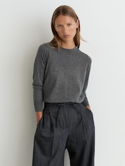 Reiss Charcoal Grey Sadie Merino Wool Crew-Neck Jumper - Image 6 of 7