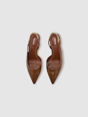 Reiss Camel Lucia Patent-Leather Chain-Slingback Heels - Image 3 of 5