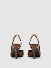 Reiss Camel Lucia Patent-Leather Chain-Slingback Heels - Image 4 of 5