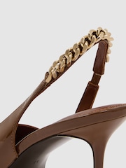 Reiss Camel Lucia Patent-Leather Chain-Slingback Heels - Image 5 of 5