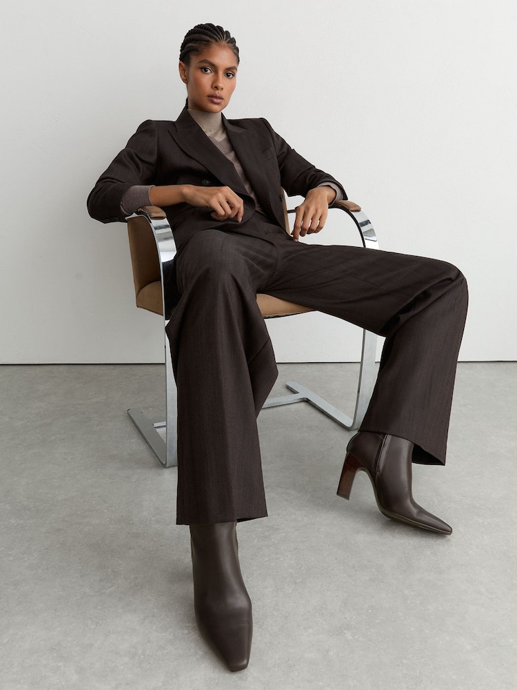 Reiss Chocolate Blakely Leather Chisel-Toe Block-Heel Ankle Boots - Image 1 of 5 Reiss Chocolate Blakely Leather Chisel-Toe Block-Heel Ankle Boots - Image 1 of 5