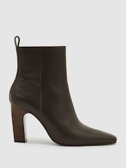 Reiss Chocolate Blakely Leather Chisel-Toe Block-Heel Ankle Boots - Image 2 of 5