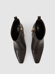 Reiss Chocolate Blakely Leather Chisel-Toe Block-Heel Ankle Boots - Image 3 of 5