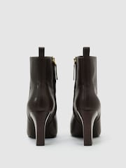 Reiss Chocolate Blakely Leather Chisel-Toe Block-Heel Ankle Boots - Image 4 of 5