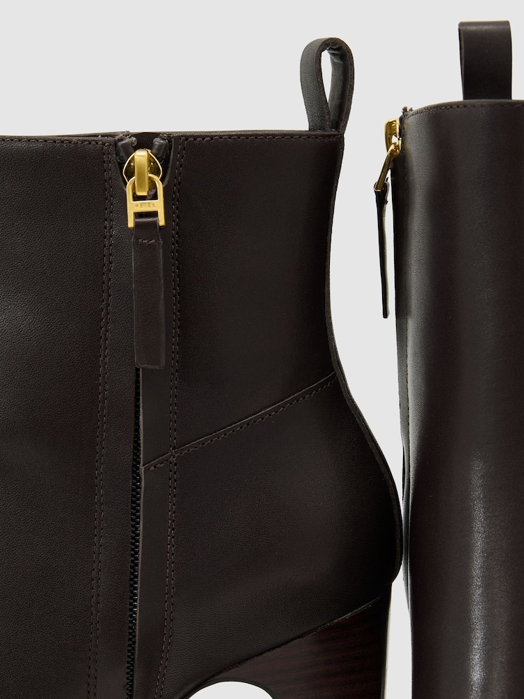 Reiss Chocolate Blakely Leather Chisel-Toe Block-Heel Ankle Boots - Image 5 of 5 Reiss Chocolate Blakely Leather Chisel-Toe Block-Heel Ankle Boots - Image 5 of 5