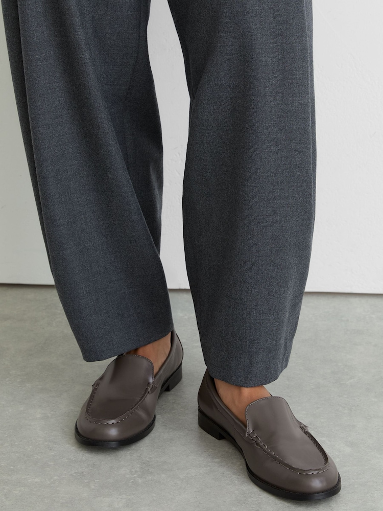 Reiss Grey Renee Leather Apron-Toe Loafers - Image 1 of 6 Reiss Grey Renee Leather Apron-Toe Loafers - Image 1 of 6
