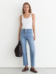 Ljus Blå - Reiss Lana Raka ben, Croppad Jeans - Bild 1 av 8